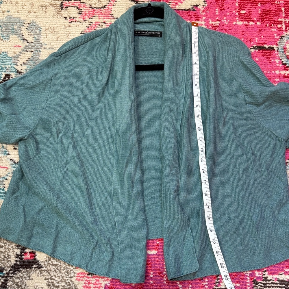 Peruvian Connection Sea Green Shawl Collar Cardig… - image 5